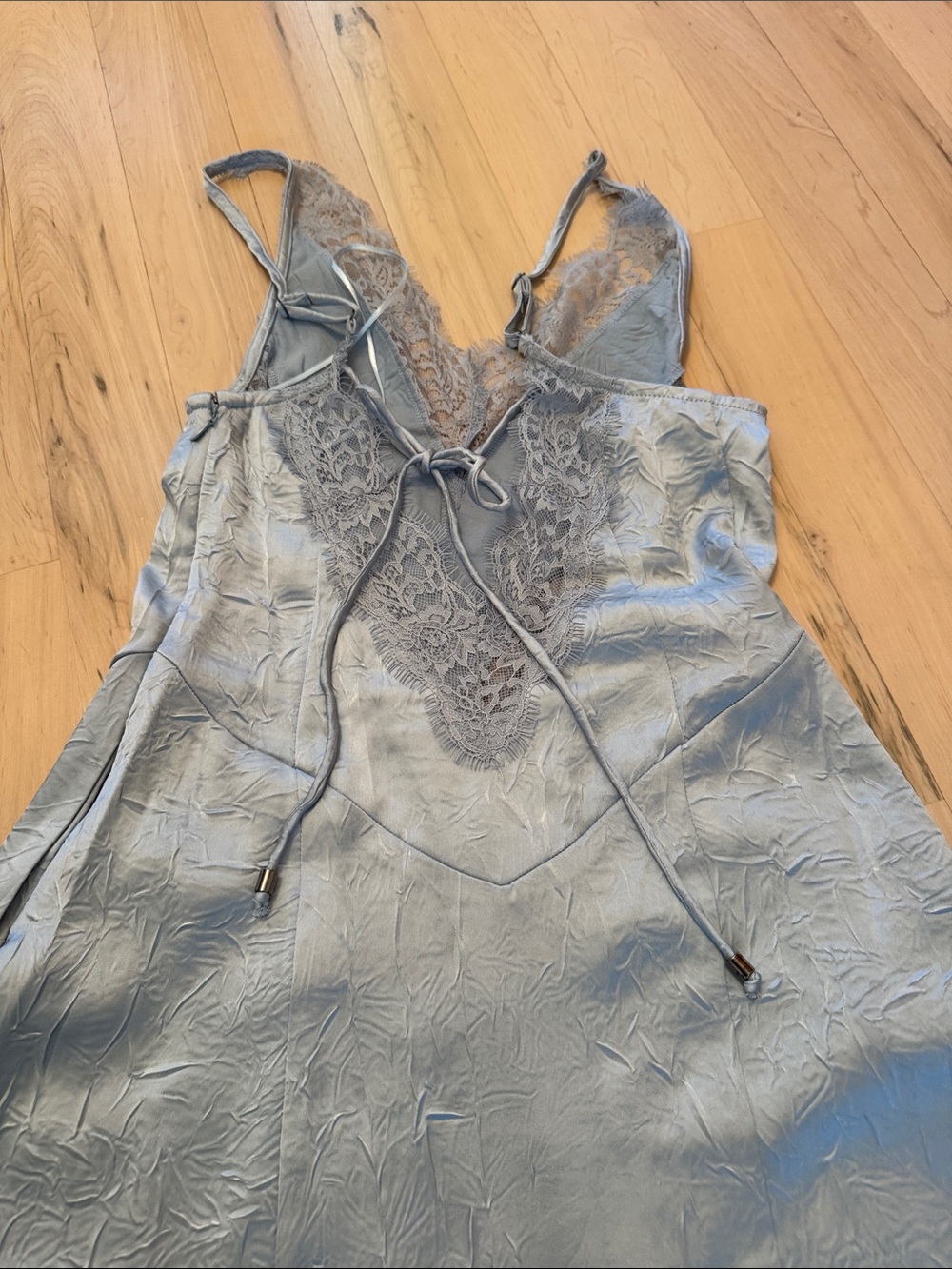 Free People-Maybe Forever Gray Blue Maxi Slip Dress-Boho-Lace Inlay-New-Size 0 - Picture 6 of 10